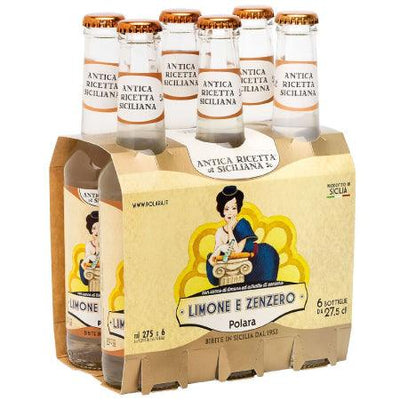 Citron et gingembre Polara pack de 6 x 27,5cl, Boisson italienne gazeuse citron et gingembre, boisson italienne au citron et gingembre